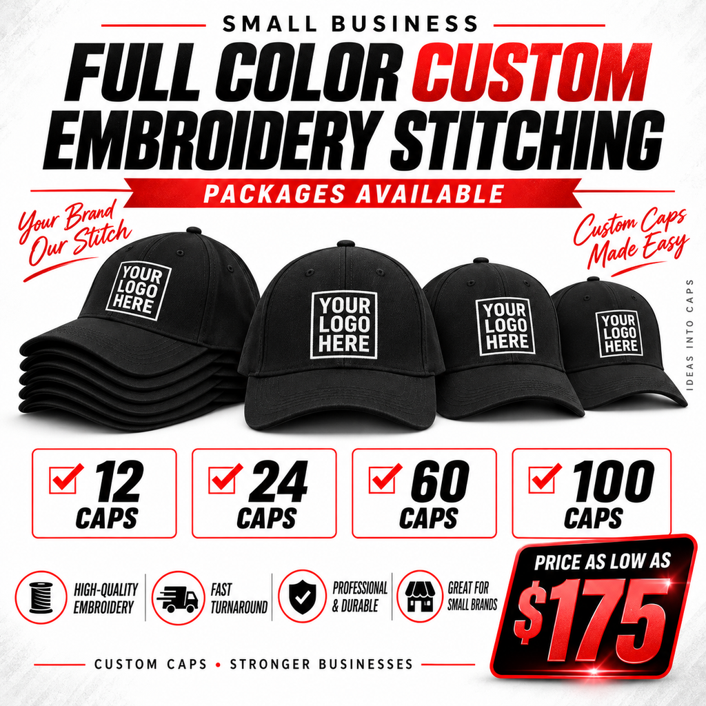 100 Full Color Custom Embroidered Ball Caps